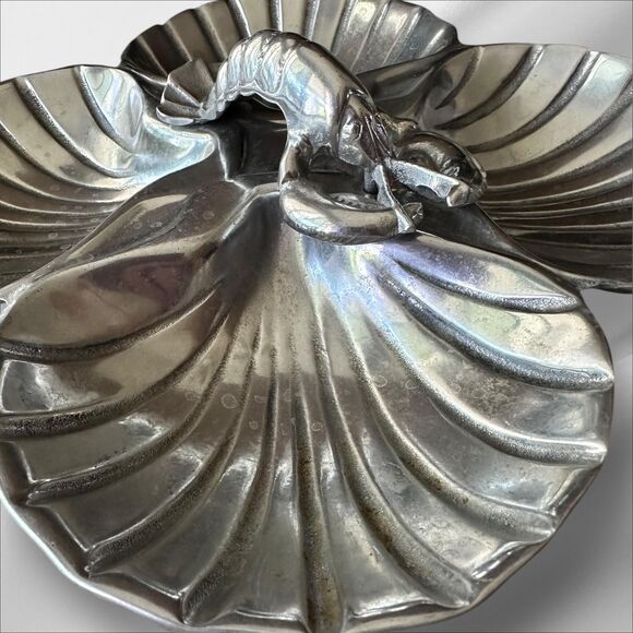 VINTAGE Wilton Armetale 4-Part Lobster Shell Dish | QUAD Clamshell Serving Tray - Picture 3 of 4